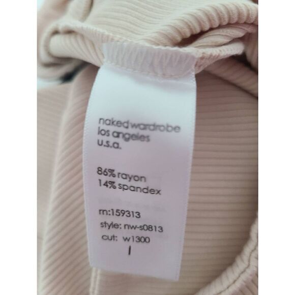 Naked Wardrobe Womens Stretch Wide Waistband Pull-On Ribbed Skirt Oatmeal Large - Picture 5 of 6